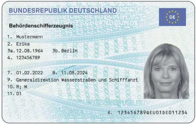 Anlage 25 Anlagen BinSchPersV - Vorderseite Muster Behördenschifferzeugnis Anlage 25 Anlagen BinSchPersV - Vorderseite Muster Behördenschifferzeugnis