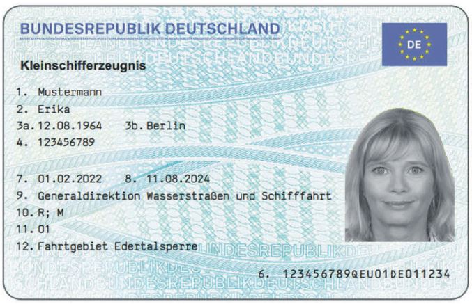 Anlage 27 Anlagen BinSchPersV - Vorderseite Kleinschifferzeugnis Anlage 27 Anlagen BinSchPersV - Vorderseite Kleinschifferzeugnis