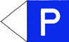 Schild - Ein Pfeil, der angibt, in welcher Richtung der Strecke das Hauptzeichen gilt (Beispiel: Erlaubnis zum Stillliegen) Schild - Ein Pfeil, der angibt, in welcher Richtung der Strecke das Hauptzeichen gilt (Beispiel: Erlaubnis zum Stillliegen)