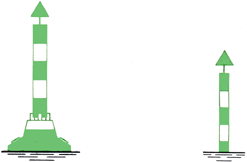 Bild 9 - Spierentonne (auch Leuchttonne, Schwimmstange; Toppzeichen: grüner Kegel, Spitze oben Bild 9 - Spierentonne (auch Leuchttonne, Schwimmstange; Toppzeichen: grüner Kegel, Spitze oben