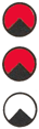 drei Kreise übereinander, die beiden oberen rot mit einem schwarzen Dreieck mit der Spitze nach oben am unteren Rand, der untere weiß mit schwarzem Rand mit einem schwarzen Dreieck mit der Spitze nac