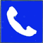 quadratische blaue Tafel mit weißem Symbol des Telefonhörers