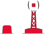 rote Stumpftonne und rote Leuchttonne mit einem roten Zylinder als Toppzeichen